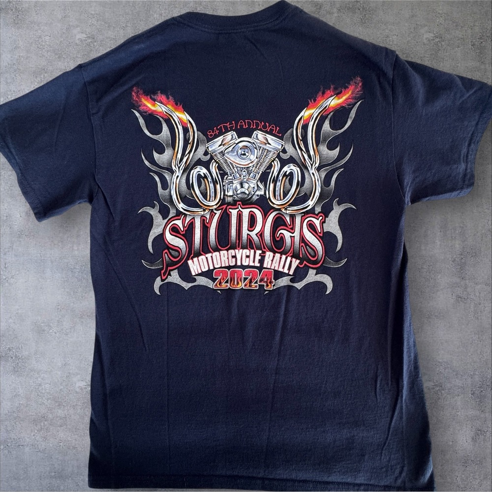Gildan Sturgis Motorcycle Rally 2024 T-Shirt Medium Navy Blue Graphic